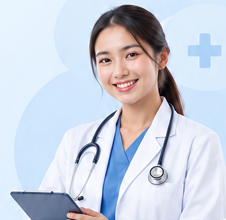Dokter Klinik Utama Permata tersenyum memegang tablet